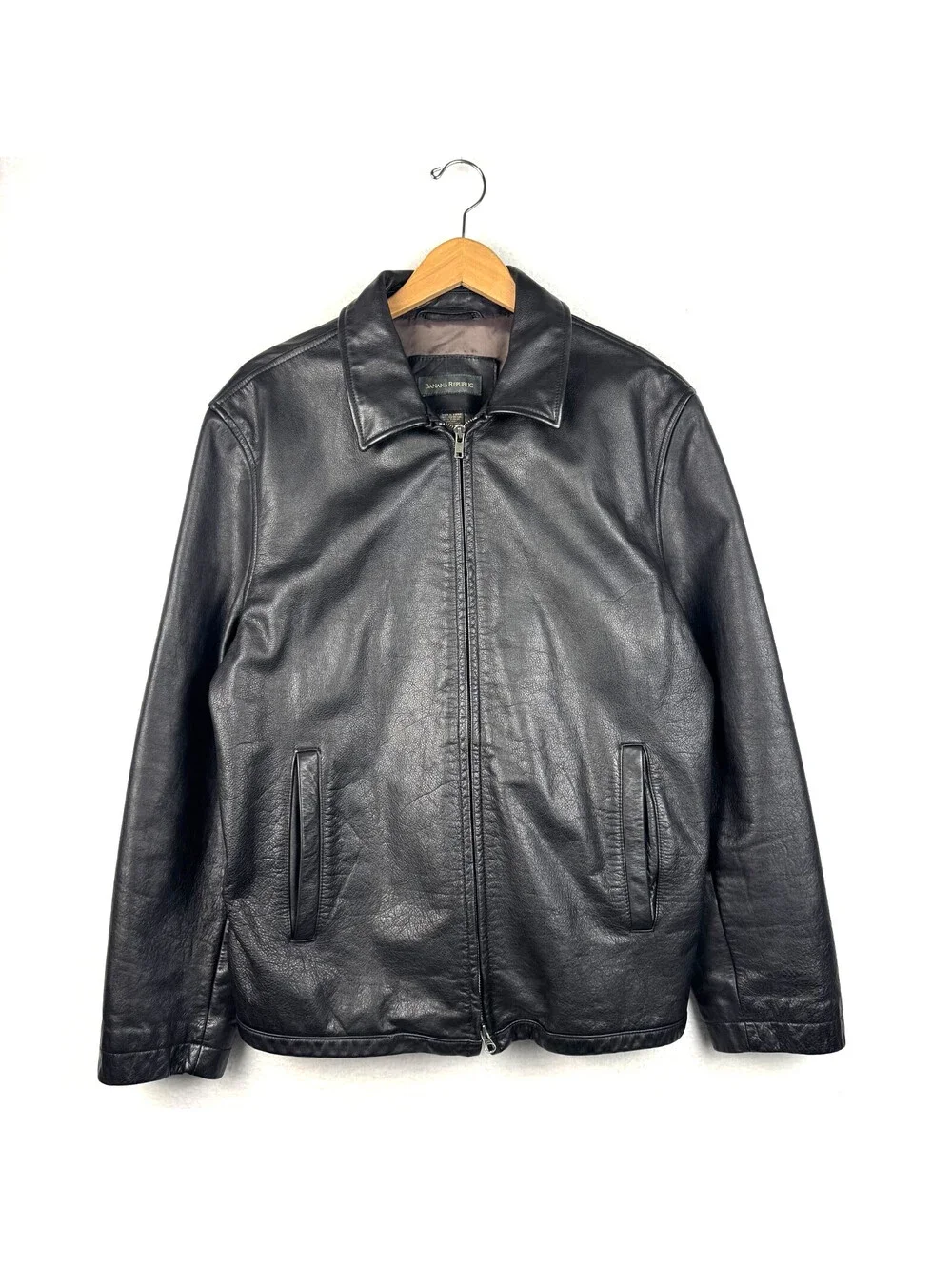 Vintage Banana Republic Mens Large Black Leather Full Zip Jacket Y2K 90s